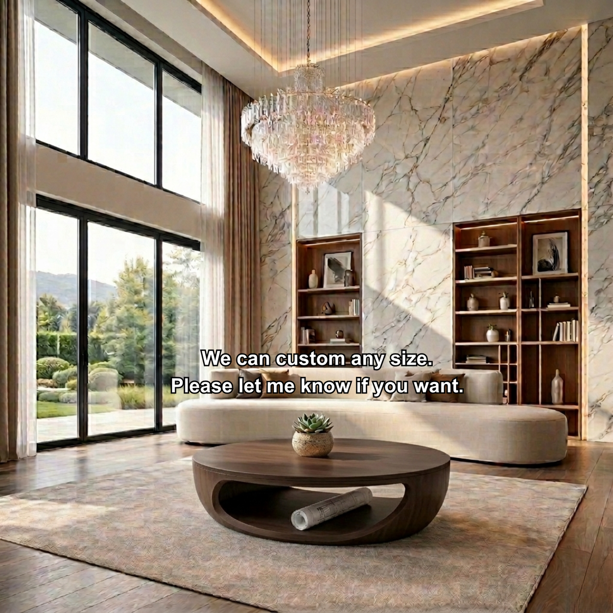Solid Wood Round Coffee Table with Open Base – Modern Sculptural Living Room Table - view 7 of 8