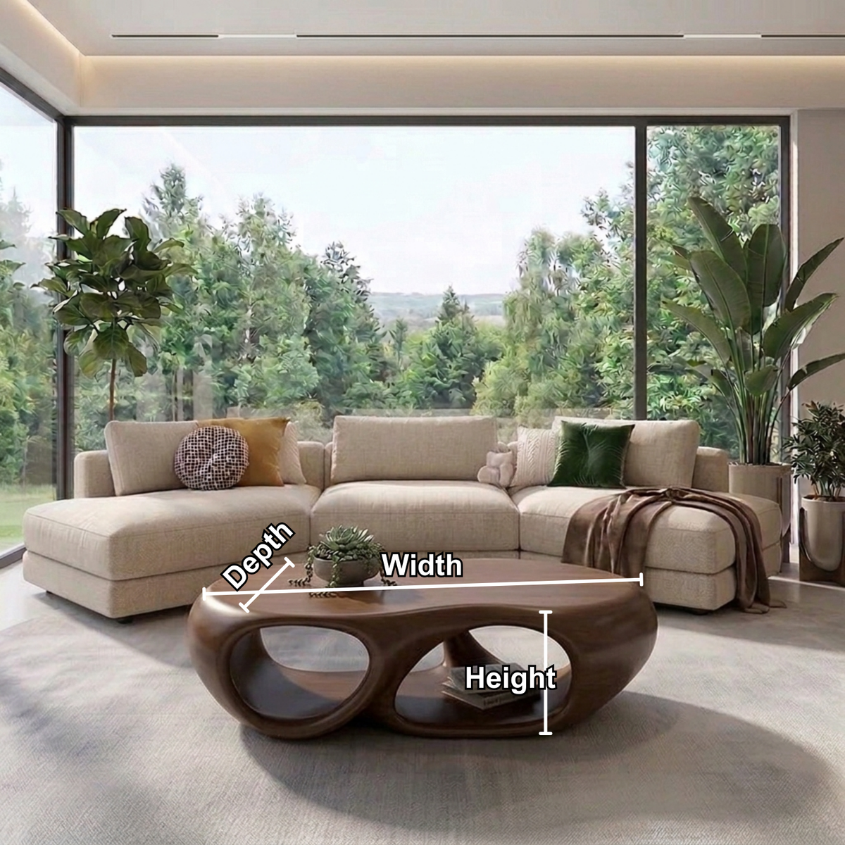 Sculptural Solid Wood Coffee Table – Modern Organic Living Room Center Table - view 6 of 8