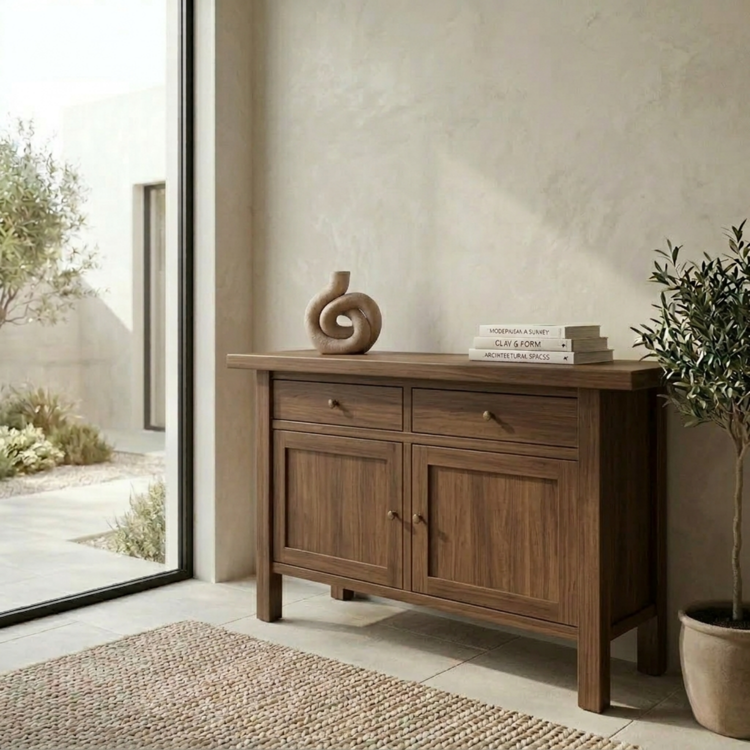 Solid Wood Console Table with Drawers and Cabinet – Classic Modern Entryway Sideboard - view 3 of 7
