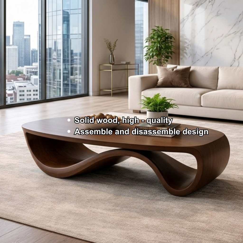 Sculptural Solid Wood Coffee Table – Modern Organic Living Room Center Table - view 7 of 8