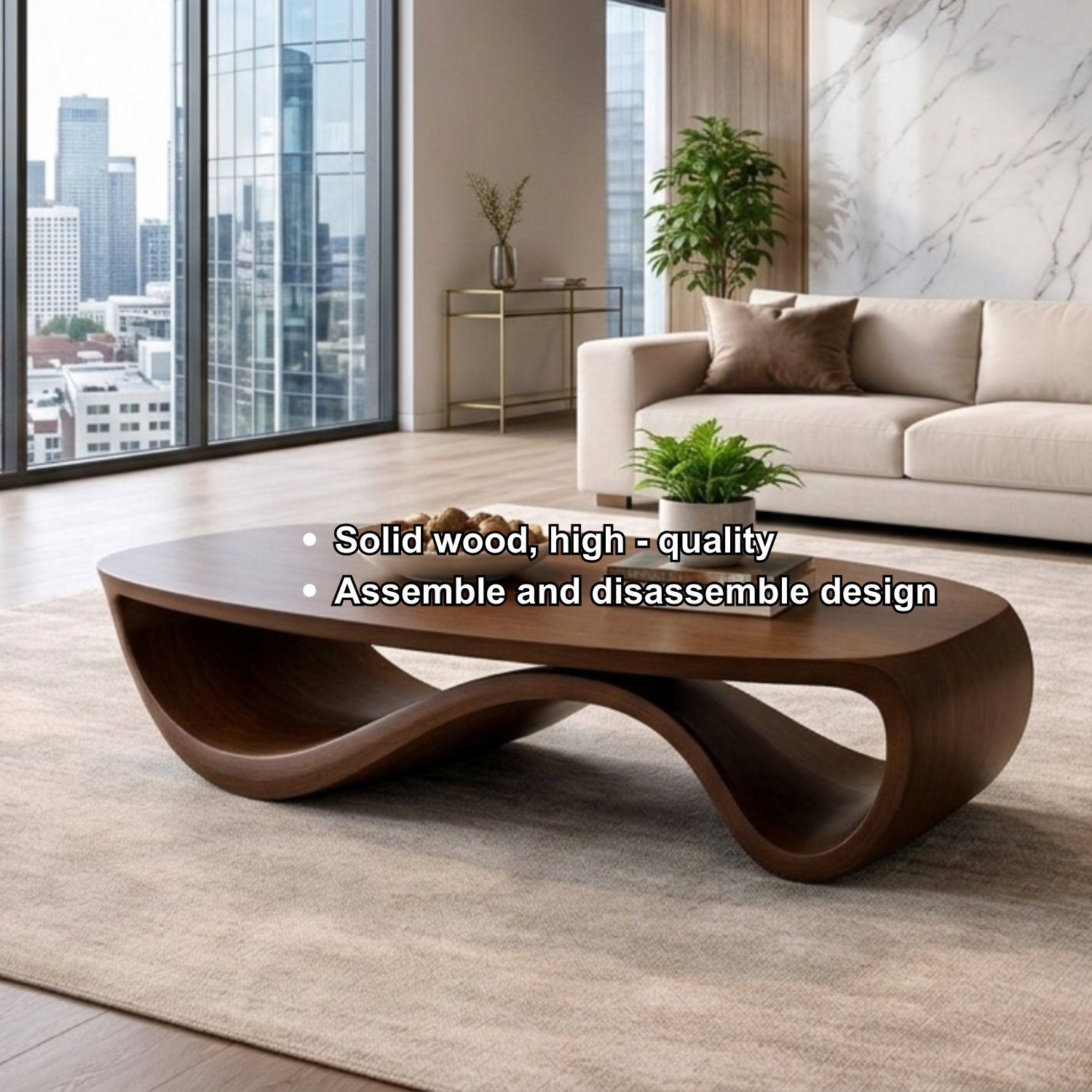 Sculptural Solid Wood Coffee Table – Modern Organic Living Room Center Table - view 7 of 8