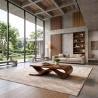 Solid Wood Coffee Table with Wave Sculptural Base – Modern Designer Living Room Table - view 1 of 9