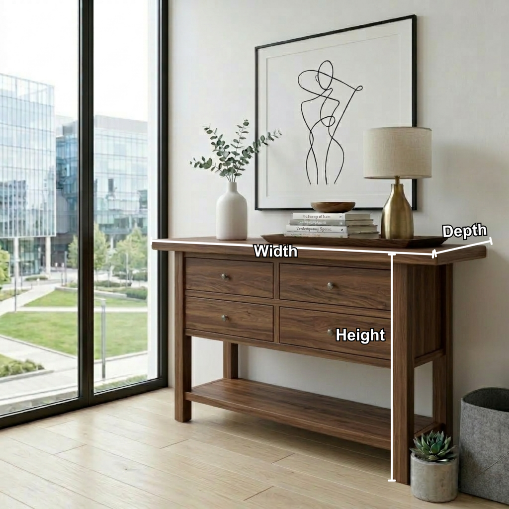Solid Wood Console Table with 4 Drawers and Shelf – Rustic Entryway Storage Table - view 5 of 7
