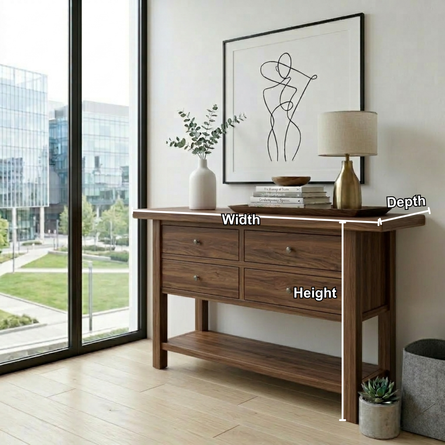 Solid Wood Console Table with 4 Drawers and Shelf – Rustic Entryway Storage Table - view 5 of 7