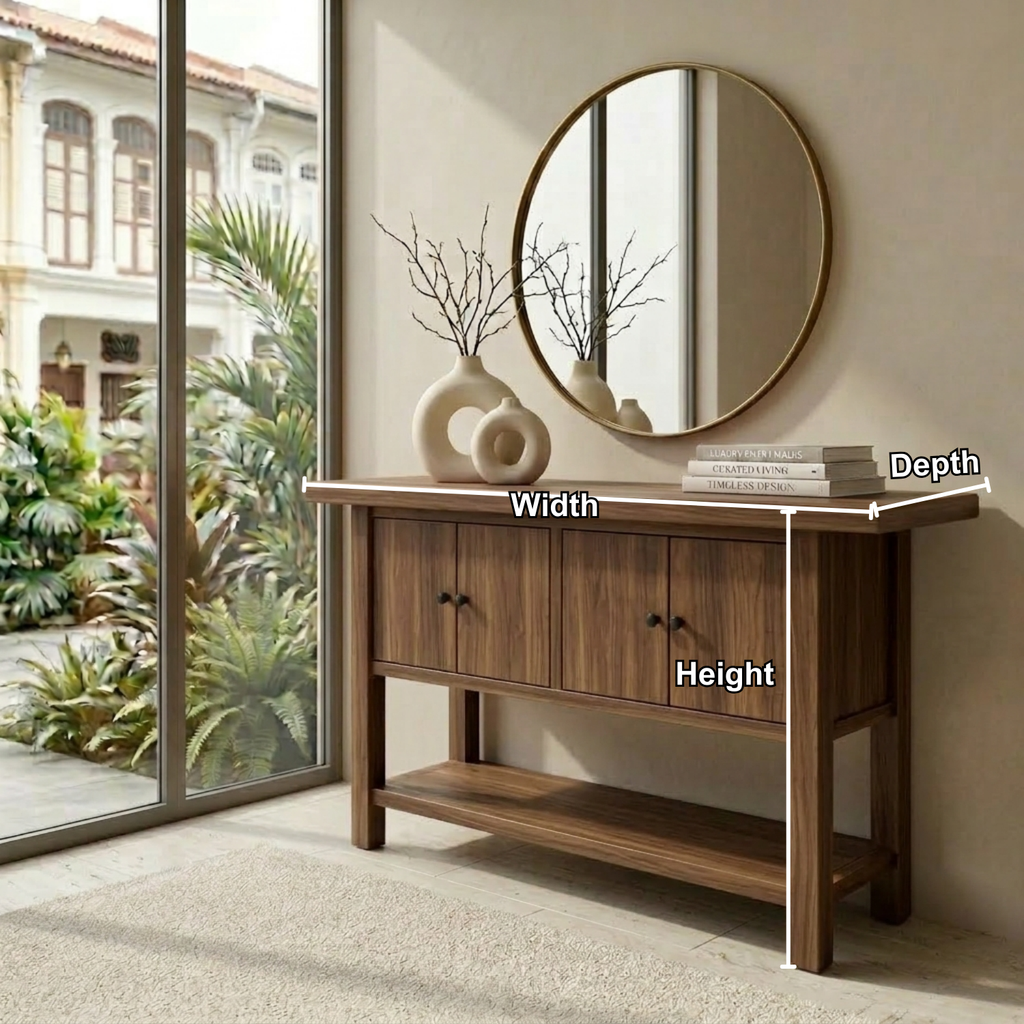 Solid Wood Console Table with Cabinet Doors and Shelf – Rustic Entryway Storage Table - view 5 of 7