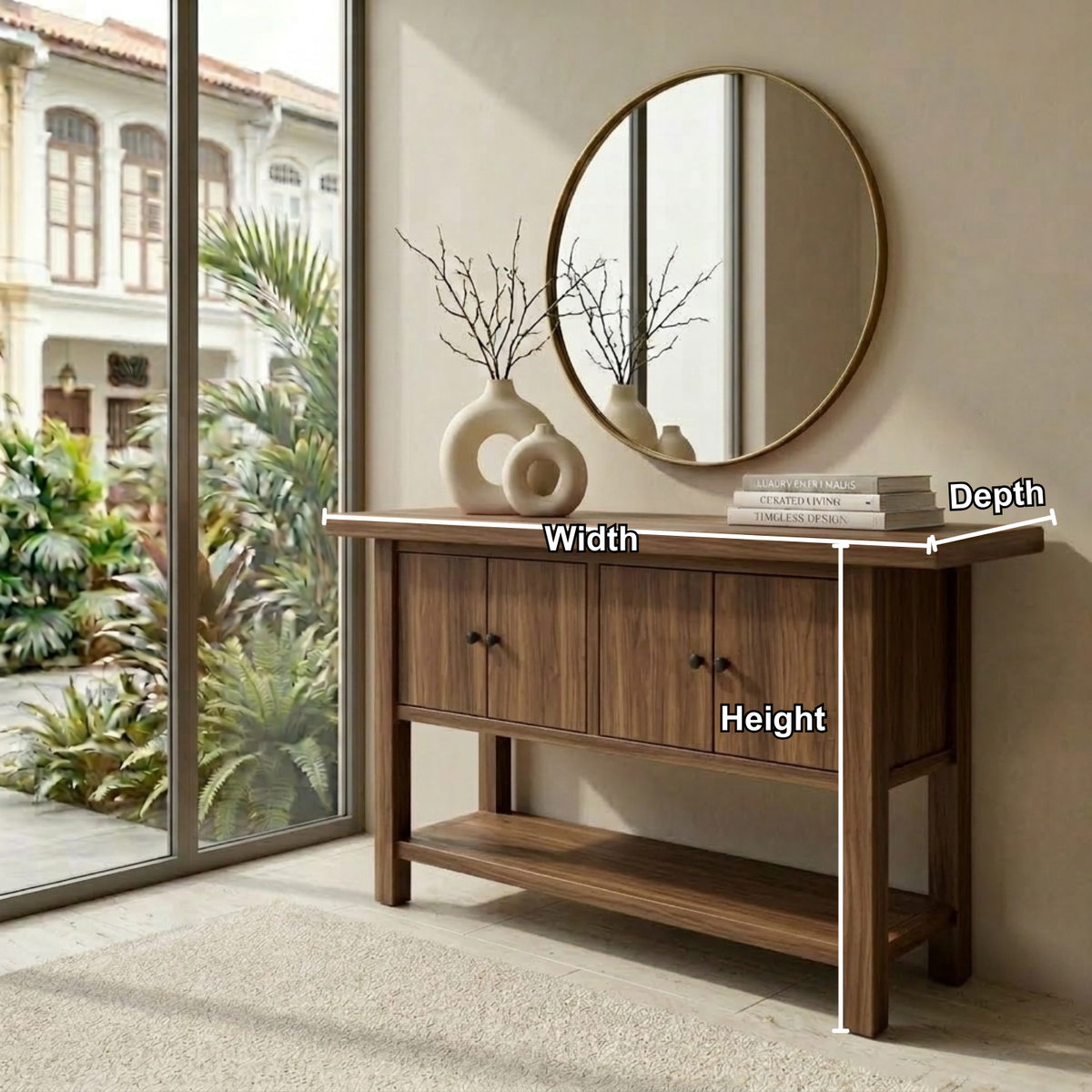 Solid Wood Console Table with Cabinet Doors and Shelf – Rustic Entryway Storage Table - view 5 of 7