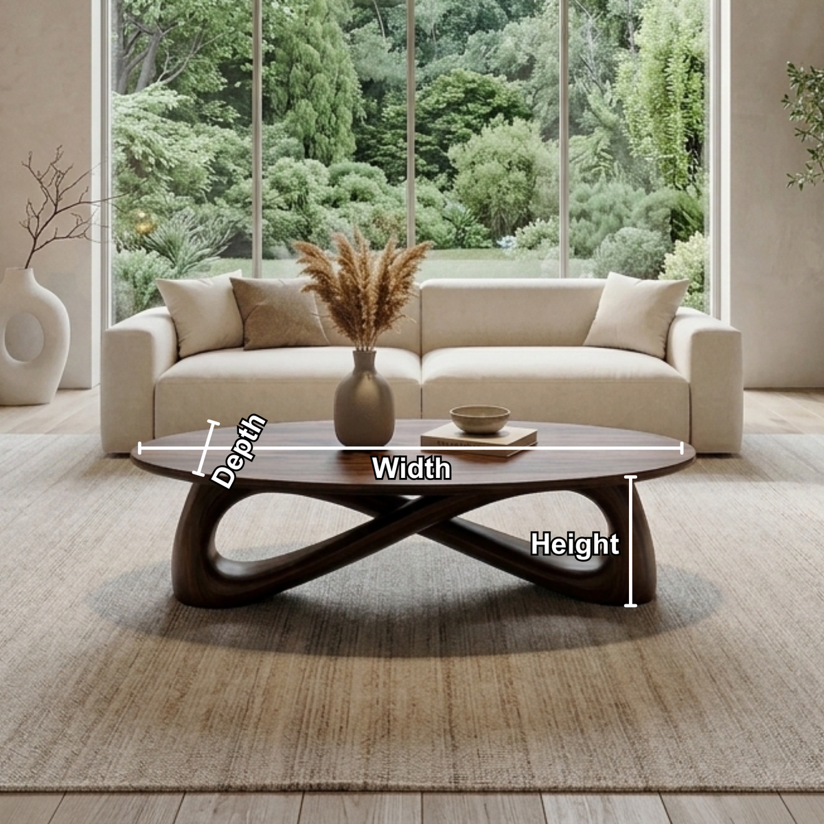 Solid Wood Round Coffee Table with Sculptural Base – Modern Living Room Table - view 5 of 7