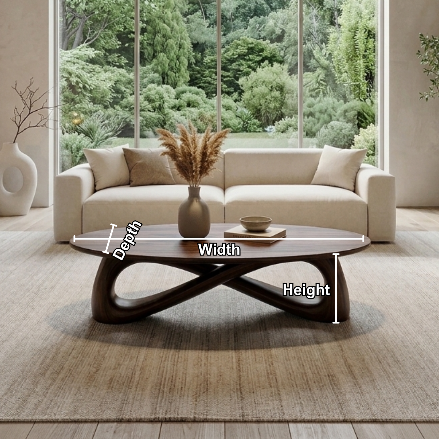 Solid Wood Round Coffee Table with Sculptural Base – Modern Living Room Table - view 5 of 7