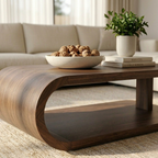 Modern Solid Wood Coffee Table with Curved Base and Storage Shelf for Living Room - view 4 of 10