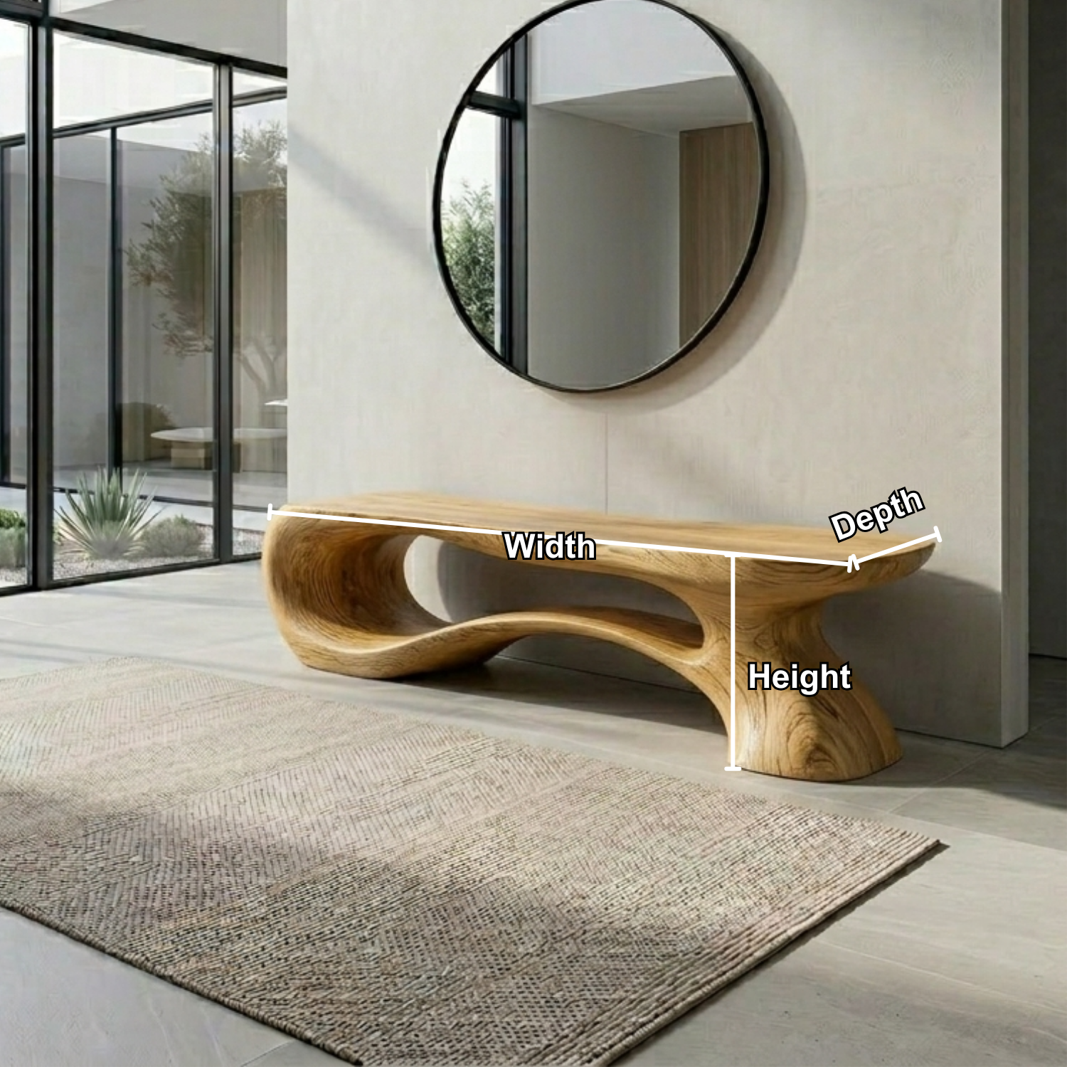 Live Edge Sculptural Solid Wood Entryway Bench – Organic Modern Statement Piece - view 5 of 7
