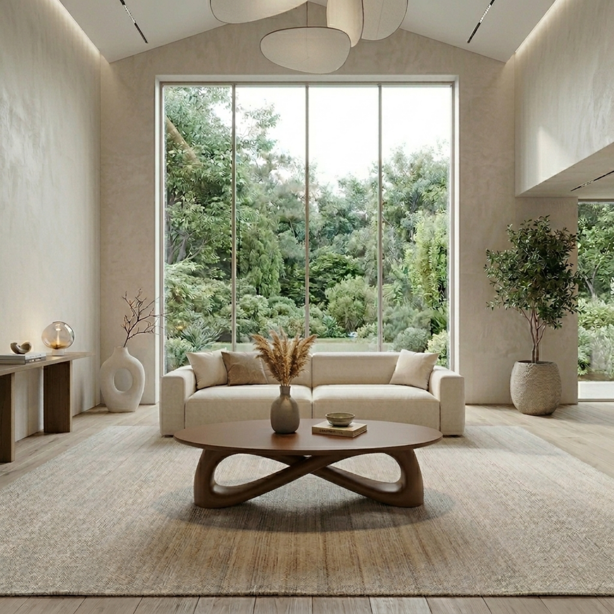 Solid Wood Round Coffee Table with Sculptural Base – Modern Living Room Table - view 2 of 7