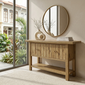 Solid Wood Console Table with Cabinet Doors and Shelf – Rustic Entryway Storage Table - view 1 of 7
