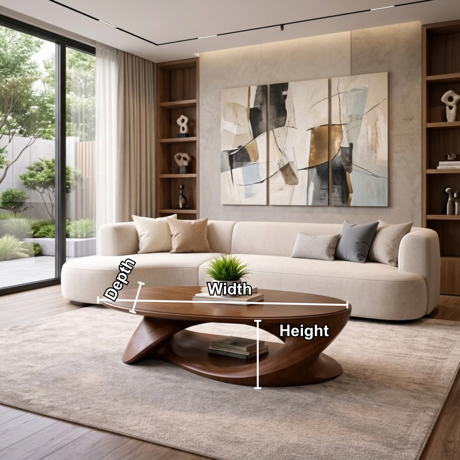 Solid Wood Oval Coffee Table with Sculptural Base – Modern Living Room Center Table - view 6 of 8