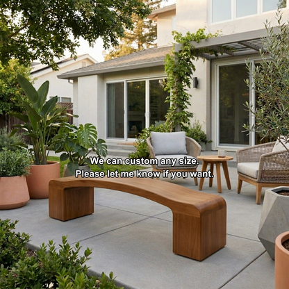 Solid Wood Outdoor Bench Curved Seat with Sculptural Block Legs Minimalist Design - view 7 of 7