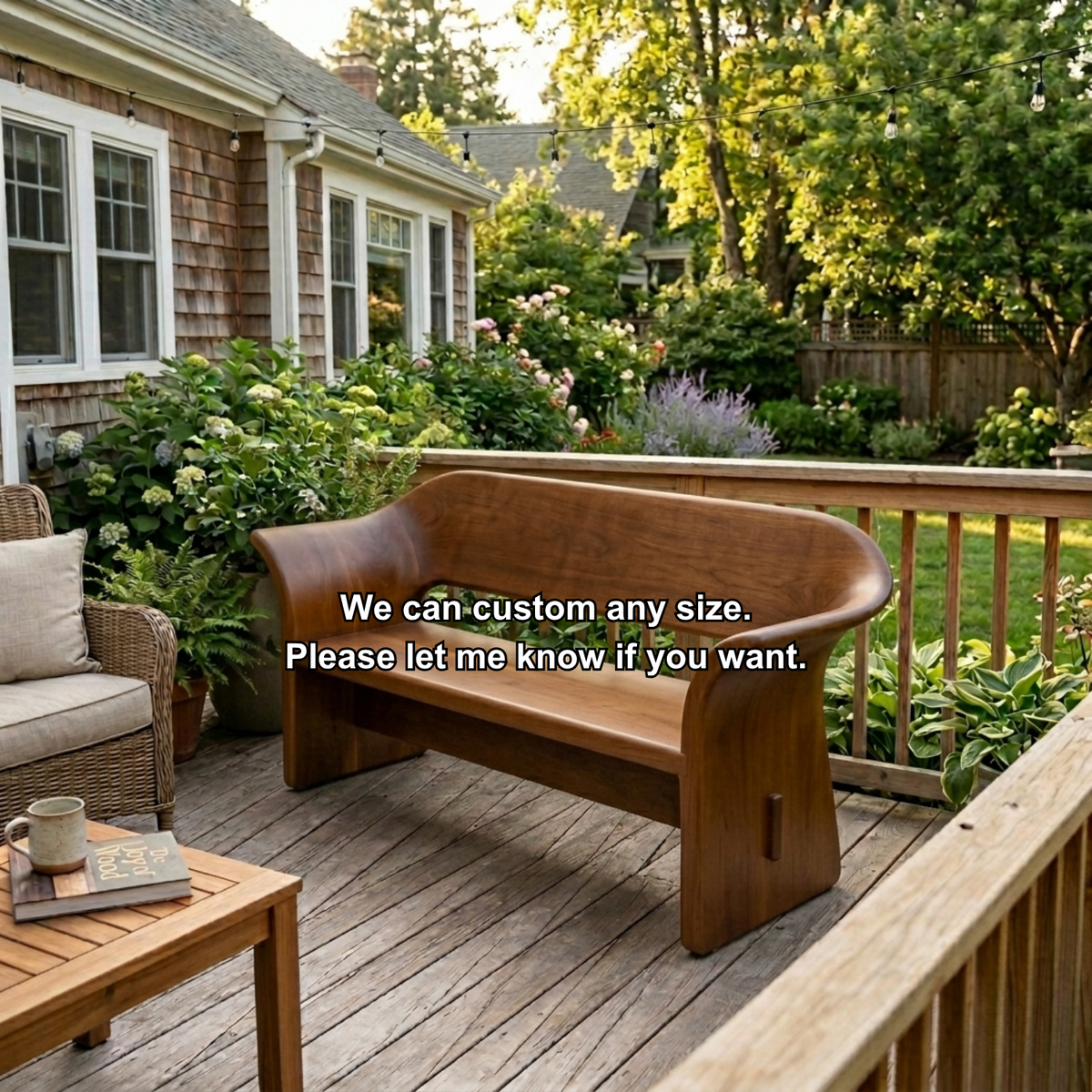 Solid Wood Outdoor Bench with Curved Wraparound Backrest Patio Garden Seating - view 7 of 7