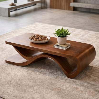 Solid Wood Coffee Table with Wave Sculptural Base – Modern Designer Living Room Table - view 6 of 9