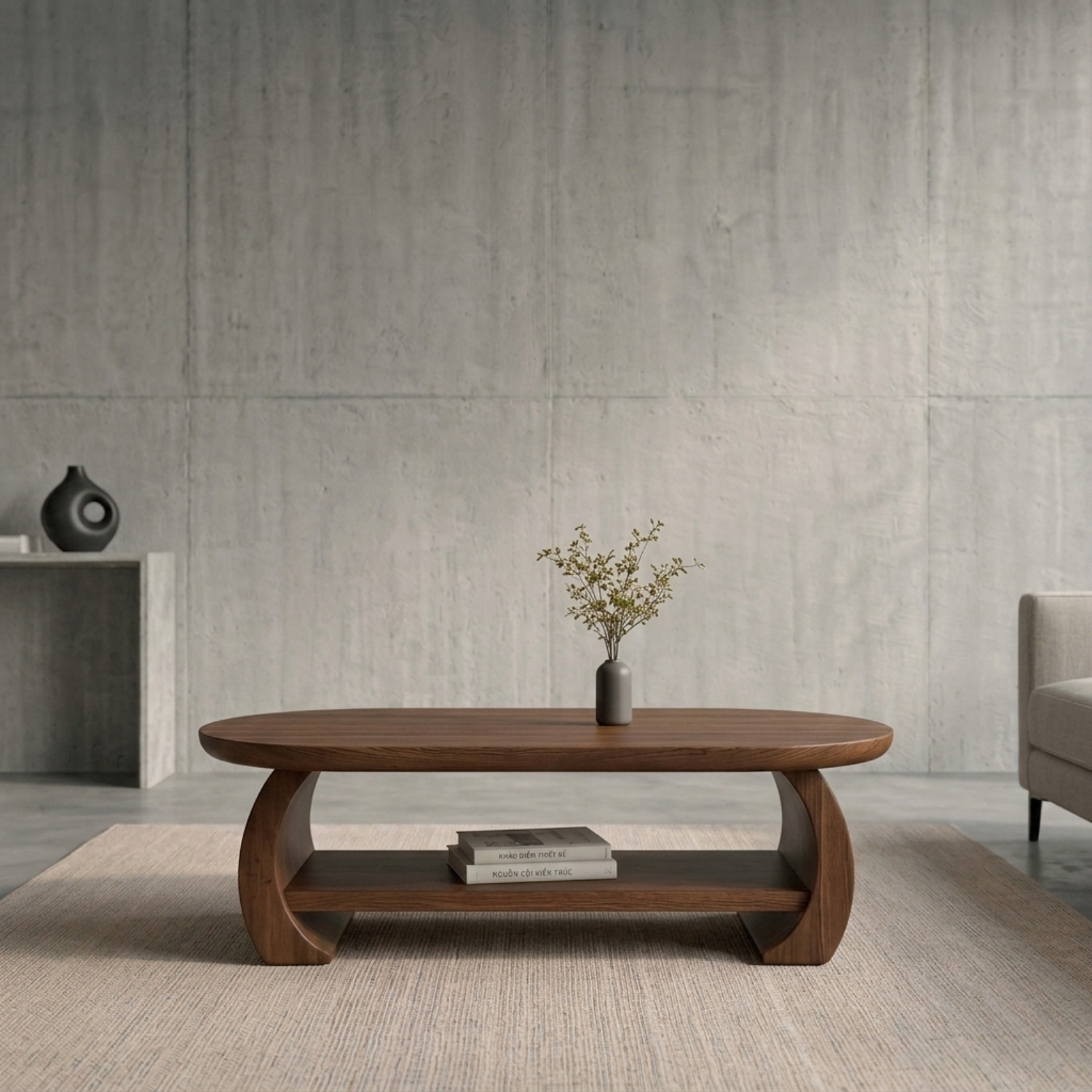 Solid Wood Oval Coffee Table with Shelf – Modern Minimalist Living Room Table - view 2 of 8