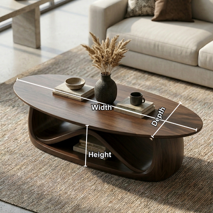 Solid Wood Coffee Table with Sculptural Base – Modern Minimalist Living Room Table - view 6 of 8