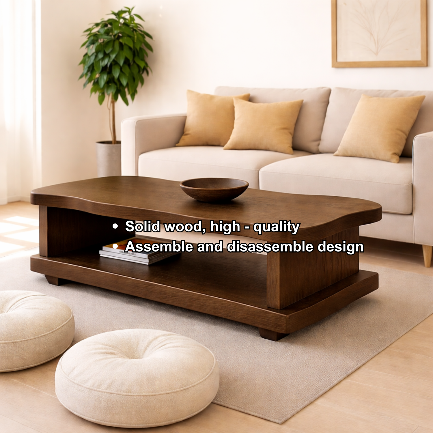 Solid Wood Coffee Table with Open Shelf – Modern Living Room Center Table - view 8 of 9