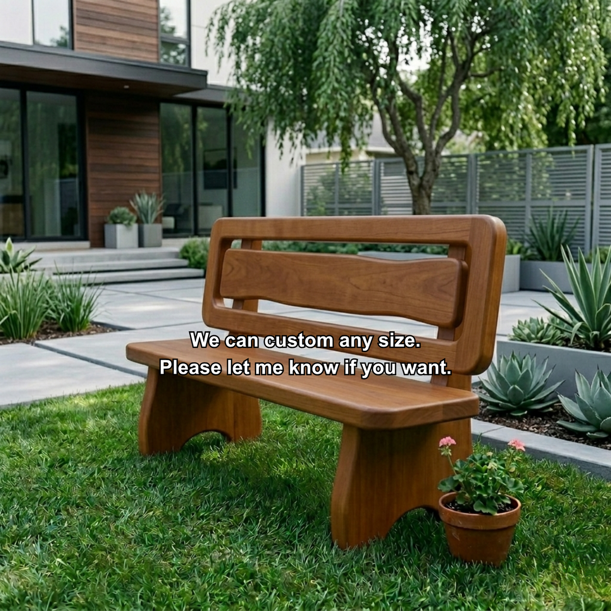 Solid Wood Outdoor Bench with Double Slat Back Modern Garden Patio Seating - view 7 of 7