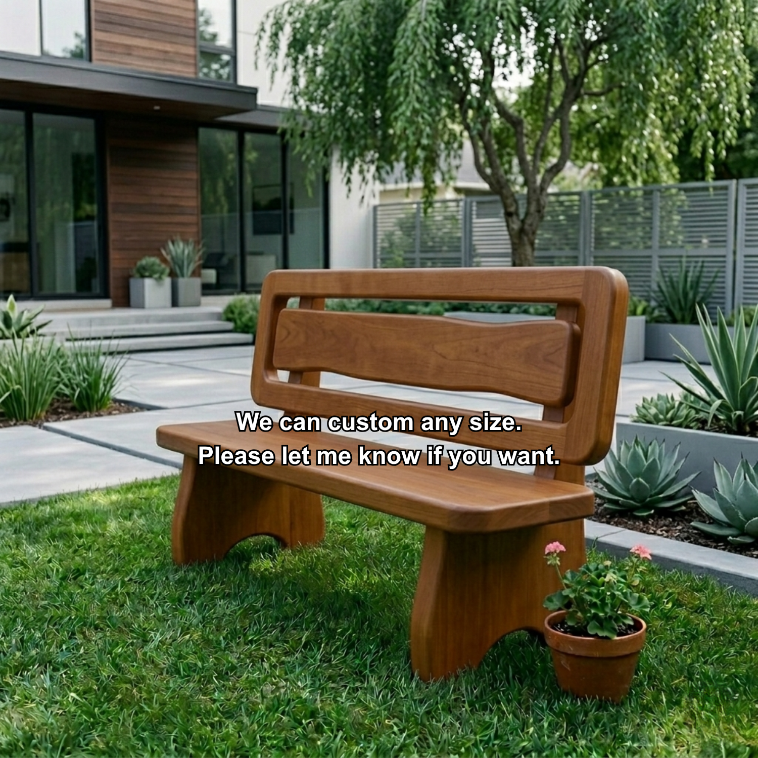 Solid Wood Outdoor Bench with Double Slat Back Modern Garden Patio Seating - view 7 of 7