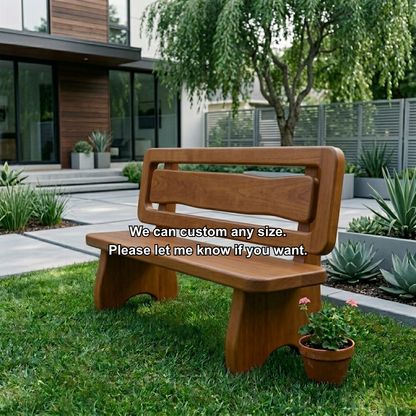Solid Wood Outdoor Bench with Double Slat Back Modern Garden Patio Seating - view 7 of 7