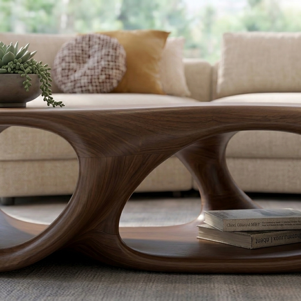 Sculptural Solid Wood Coffee Table – Modern Organic Living Room Center Table - view 4 of 8