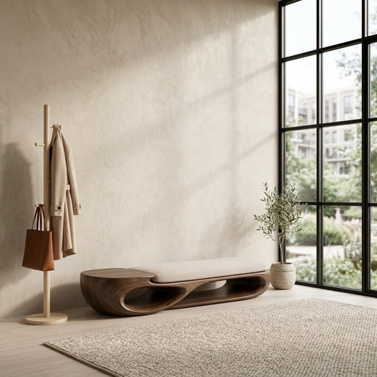 Double Curve Solid Wood Entryway Bench – Sculptural Modern Organic Design - view 1 of 8