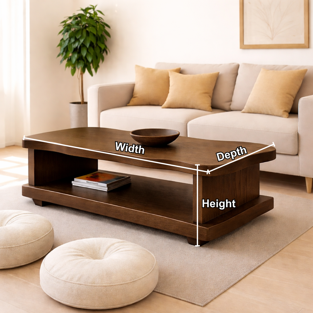 Solid Wood Coffee Table with Open Shelf – Modern Living Room Center Table - view 7 of 9