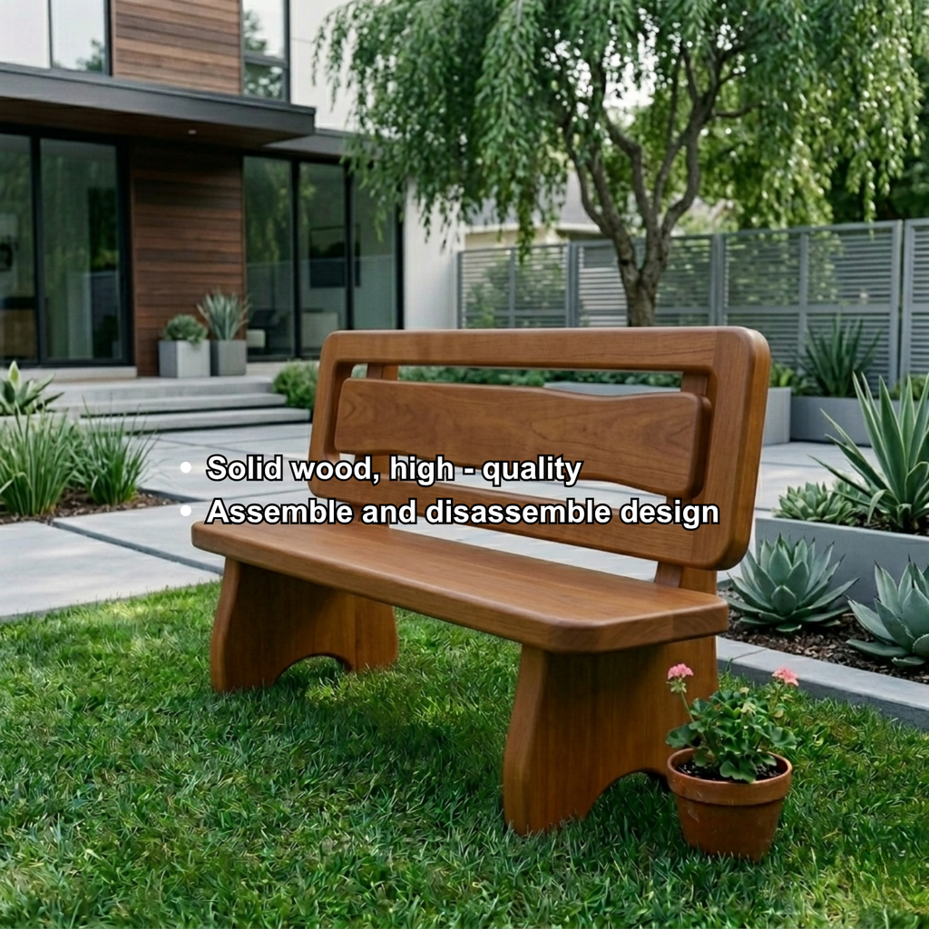 Solid Wood Outdoor Bench with Double Slat Back Modern Garden Patio Seating - view 6 of 7