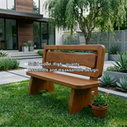 Solid Wood Outdoor Bench with Double Slat Back Modern Garden Patio Seating - view 6 of 7
