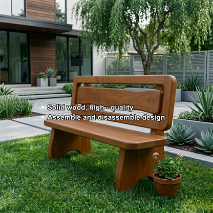 Solid Wood Outdoor Bench with Double Slat Back Modern Garden Patio Seating - view 6 of 7