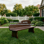 Solid Wood Outdoor Bench with Curved Backrest Sculptural Garden Patio Seating - view 6 of 7