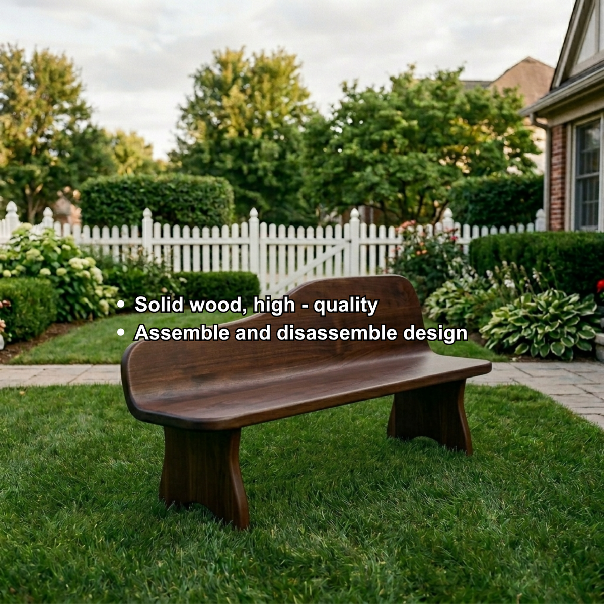 Solid Wood Outdoor Bench with Curved Backrest Sculptural Garden Patio Seating - view 6 of 7