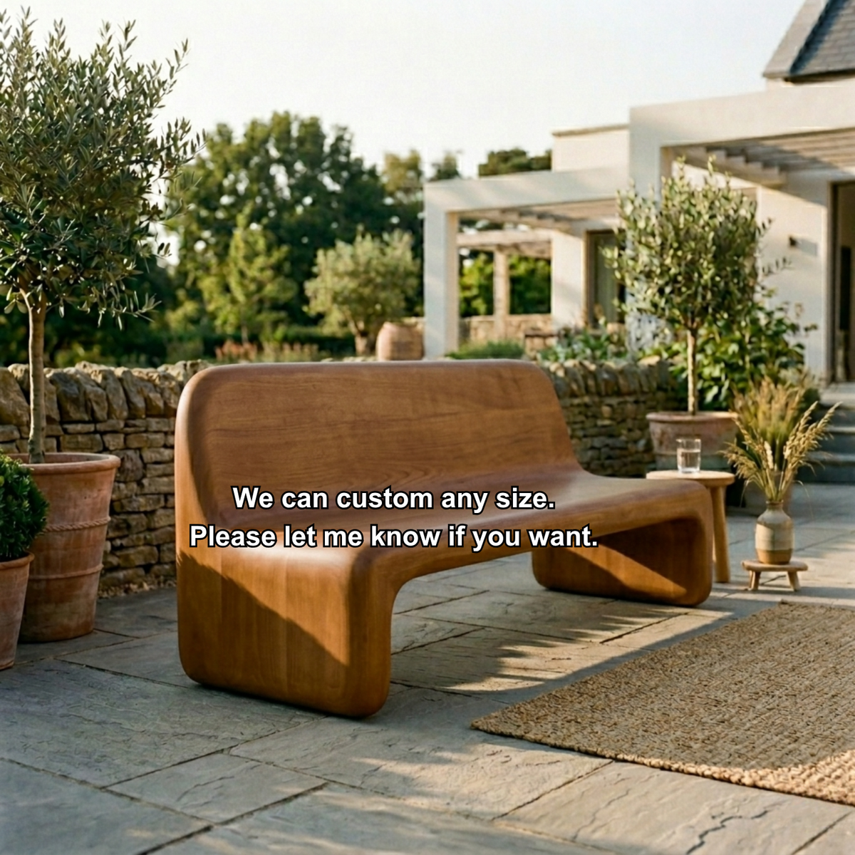 Handcrafted Solid Wood Outdoor Sofa – Sculptural Curved Patio Bench Seat - view 7 of 7