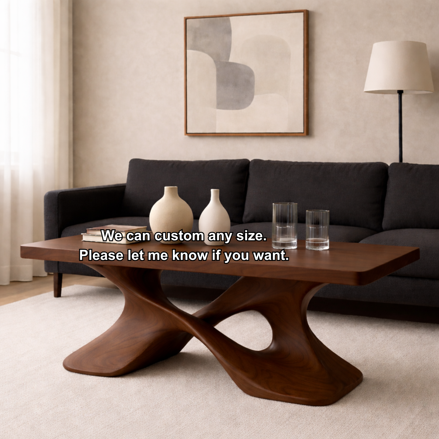 Elegant Solid Wood Coffee Table with Curved Base – Modern Living Room Decor - view 9 of 9