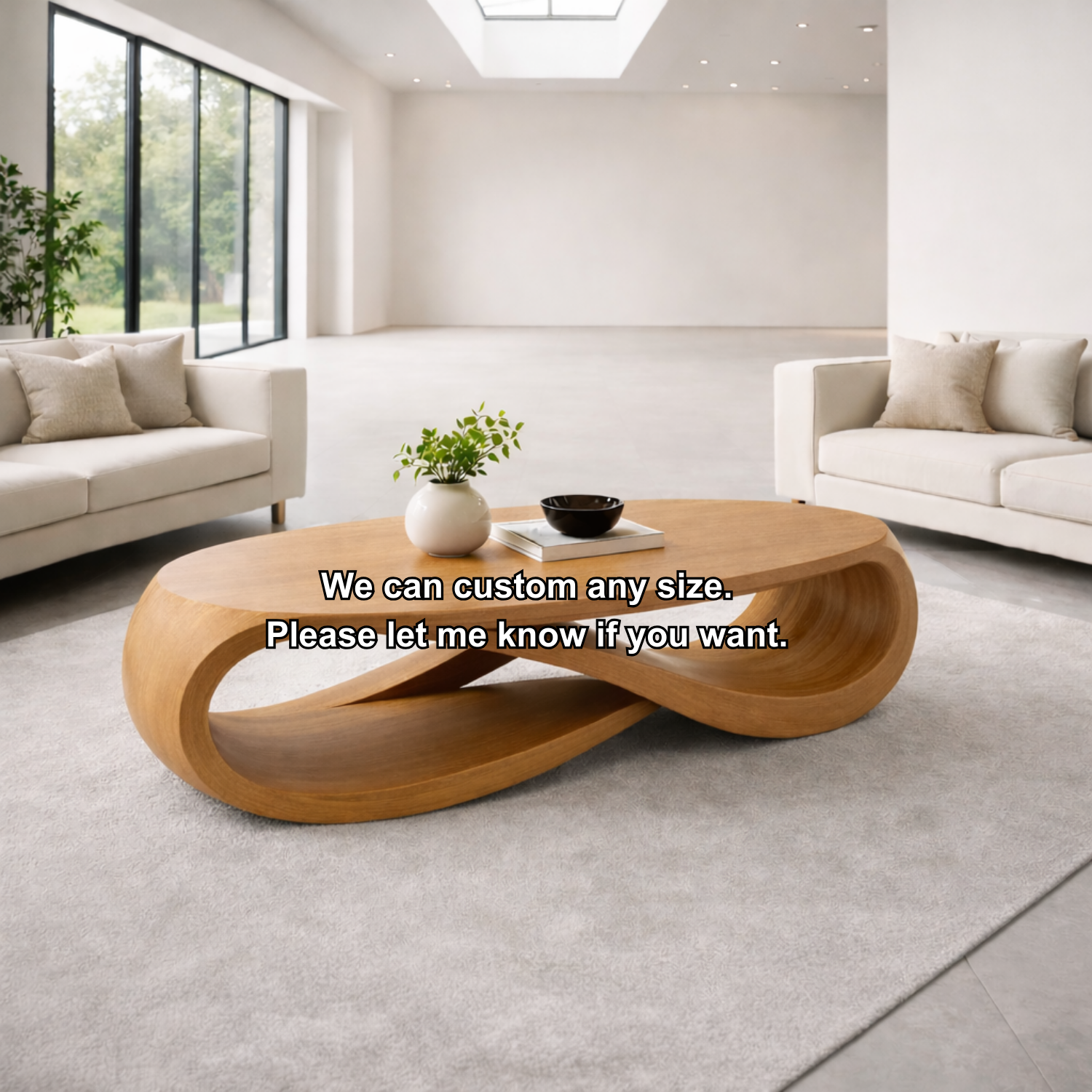 Solid Wood Oval Coffee Table with Sculptural Base – Modern Designer Living Room Table - view 9 of 9