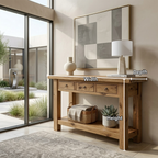 Solid Wood Console Table with Drawers and Shelf – Rustic Farmhouse Entryway Table - view 5 of 7