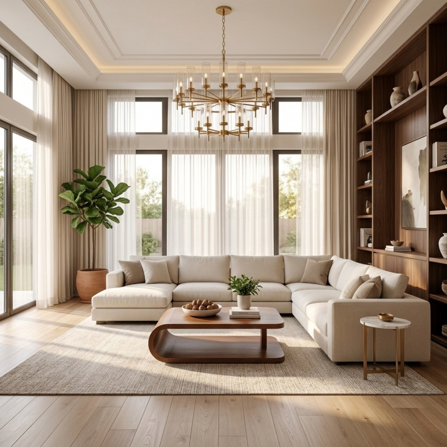 Modern Solid Wood Coffee Table with Curved Base and Storage Shelf for Living Room - view 1 of 10