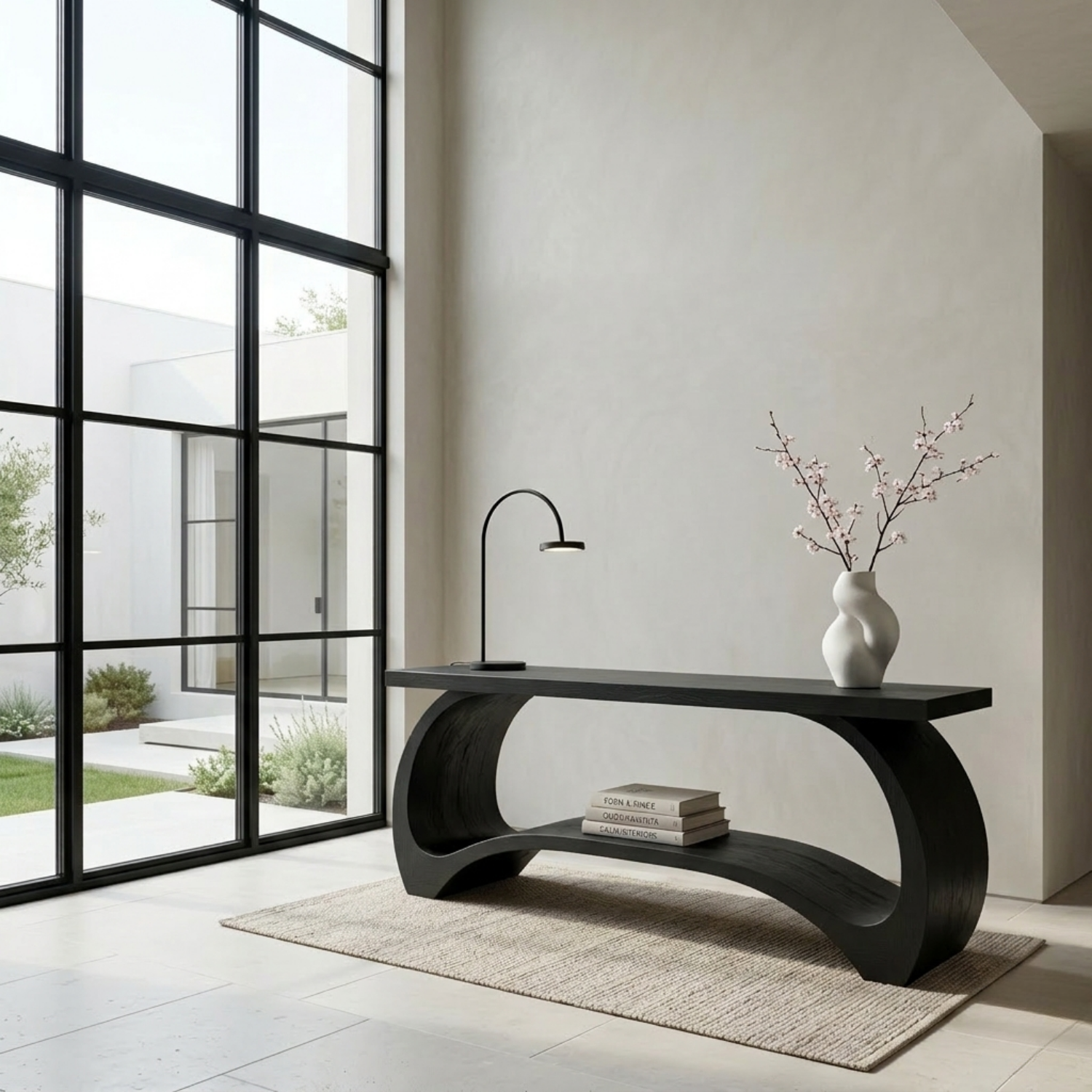 Sculptural Solid Wood Console Table with Curved Base – Modern Statement Entryway Table - view 4 of 7