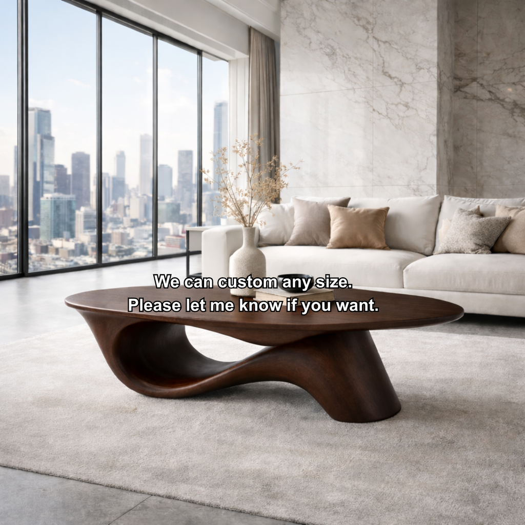 Organic Solid Wood Coffee Table with Sculpted Base – Modern Designer Living Room Table - view 8 of 8
