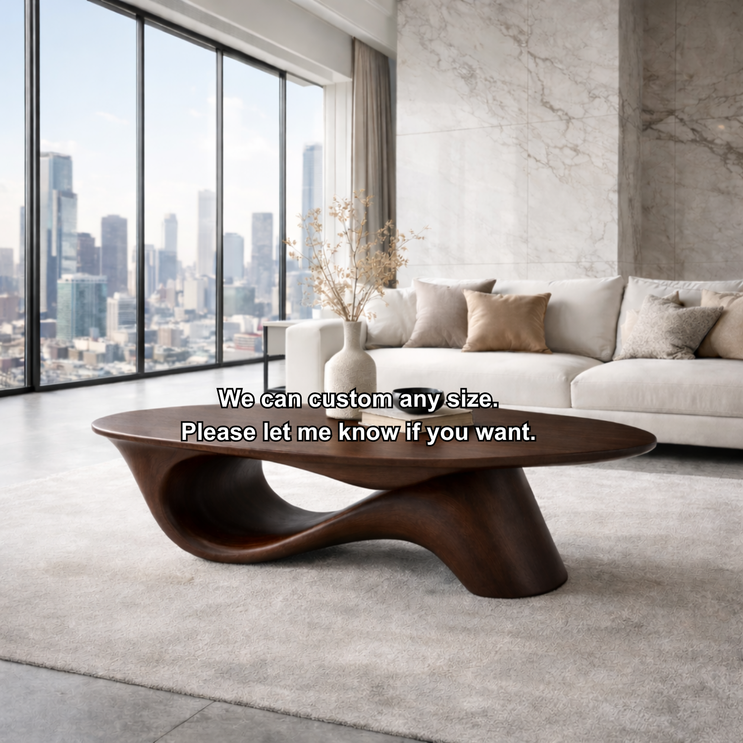 Organic Solid Wood Coffee Table with Sculpted Base – Modern Designer Living Room Table - view 8 of 8