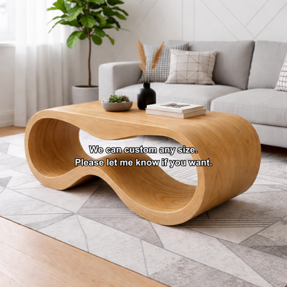 Curved Solid Wood Coffee Table – Modern Sculptural Wave Design Living Room Table - view 9 of 9