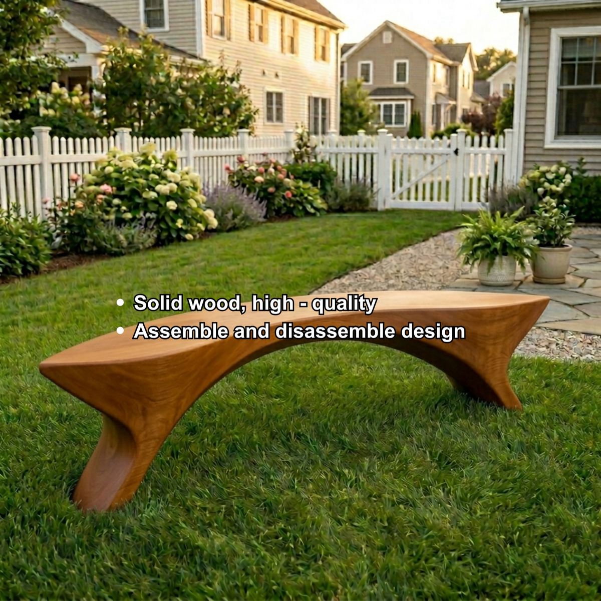 Solid Wood Outdoor Bench Sculptural Curved Design with Organic Arch Base - view 7 of 8
