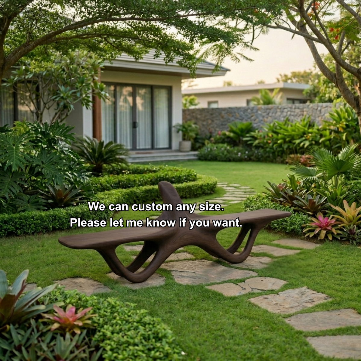 Solid Wood Outdoor Bench Sculptural Organic Form with Curved Flowing Base Design - view 7 of 7
