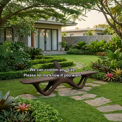 Solid Wood Outdoor Bench Sculptural Organic Form with Curved Flowing Base Design - view 7 of 7
