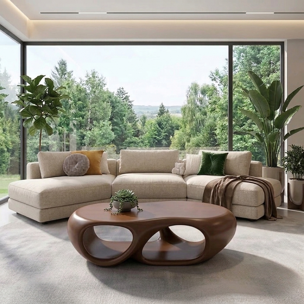 Sculptural Solid Wood Coffee Table – Modern Organic Living Room Center Table - view 1 of 8
