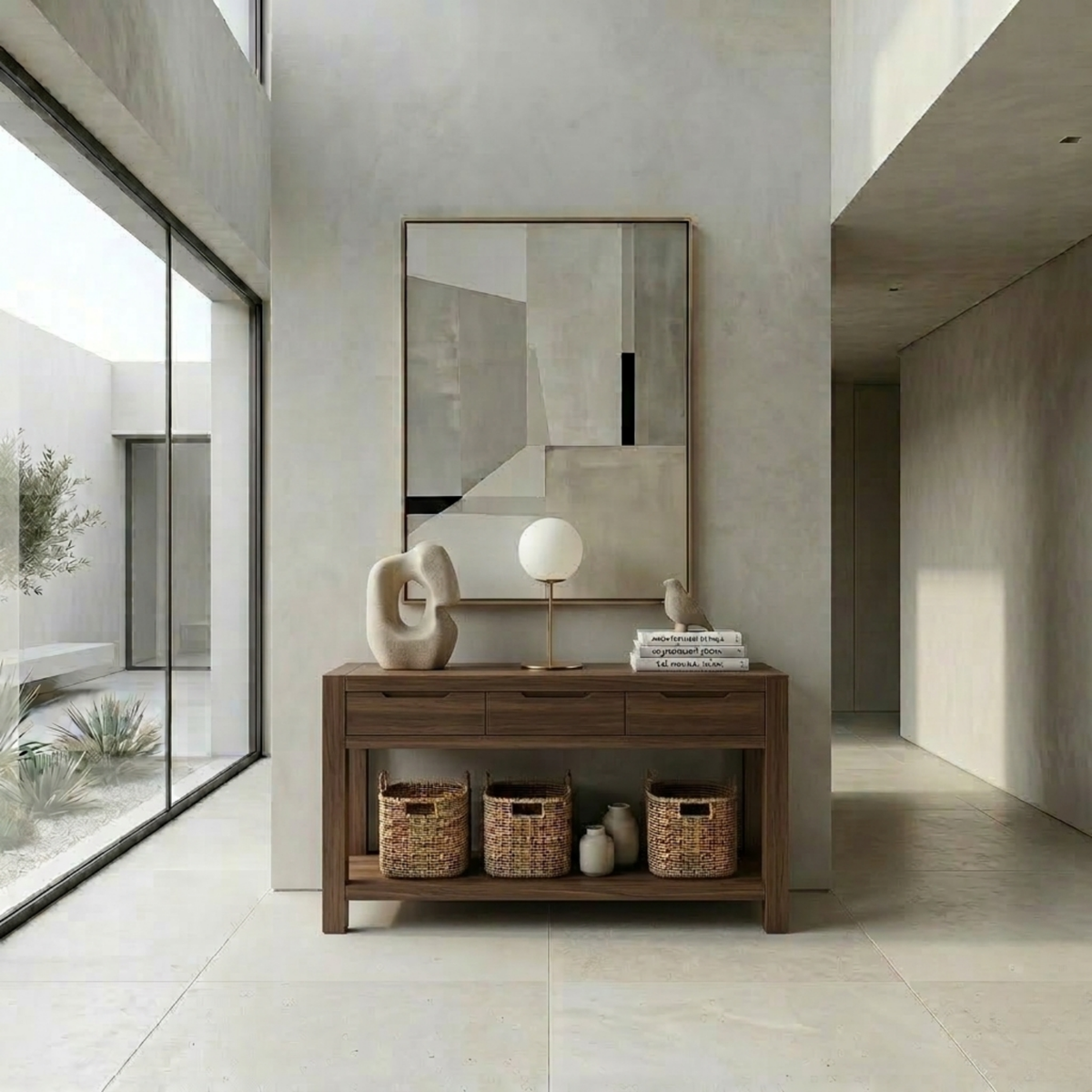Solid Wood Console Table with Drawers and Shelf – Modern Minimalist Entryway Table - view 2 of 7