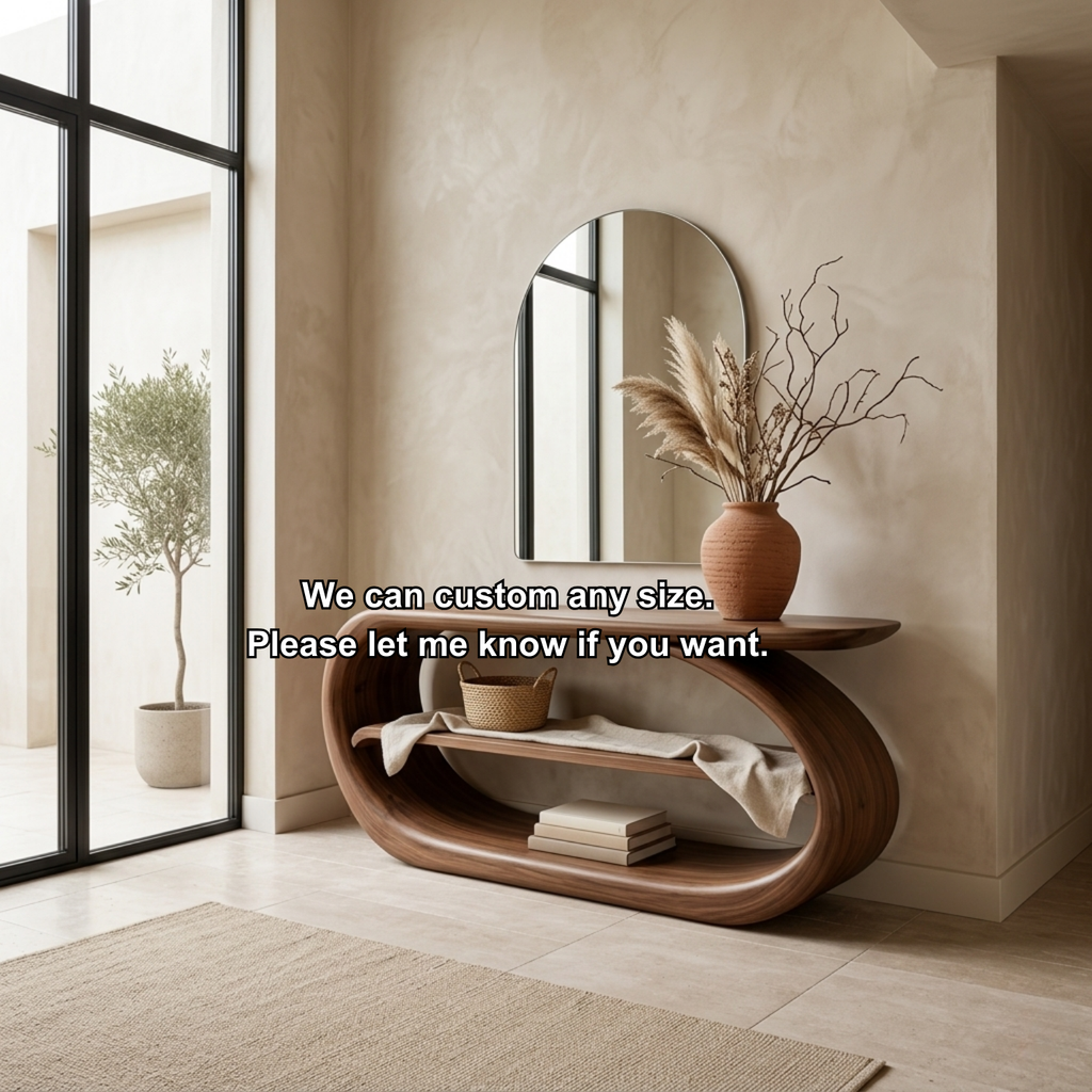 Sculptural Solid Wood Console Table with Curved Base and Shelf – Modern Entryway Table - view 7 of 7