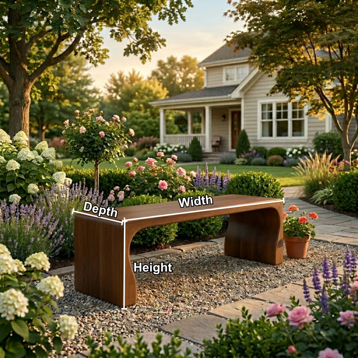 Solid Wood Outdoor Bench with Curved Waterfall Frame and Soft Rounded Edges - view 5 of 7